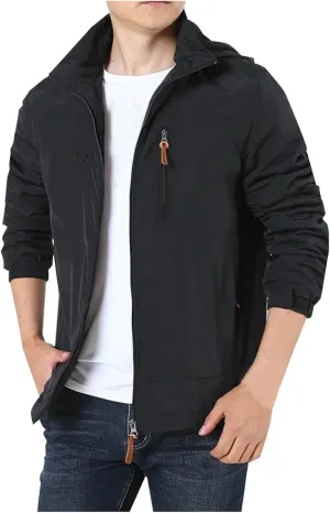 Waterproof Jackets for Men 2024 Lightweight Detachable Hooded Raincoat Outdoor Relaxed Fit Jackets for Hiking Cycling
