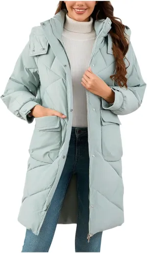 Winter Coats for Women 2024 Hooded Quilted Puffer Jackets Casual Warm Padded Coat Trendy Down Outerwear with Pockets