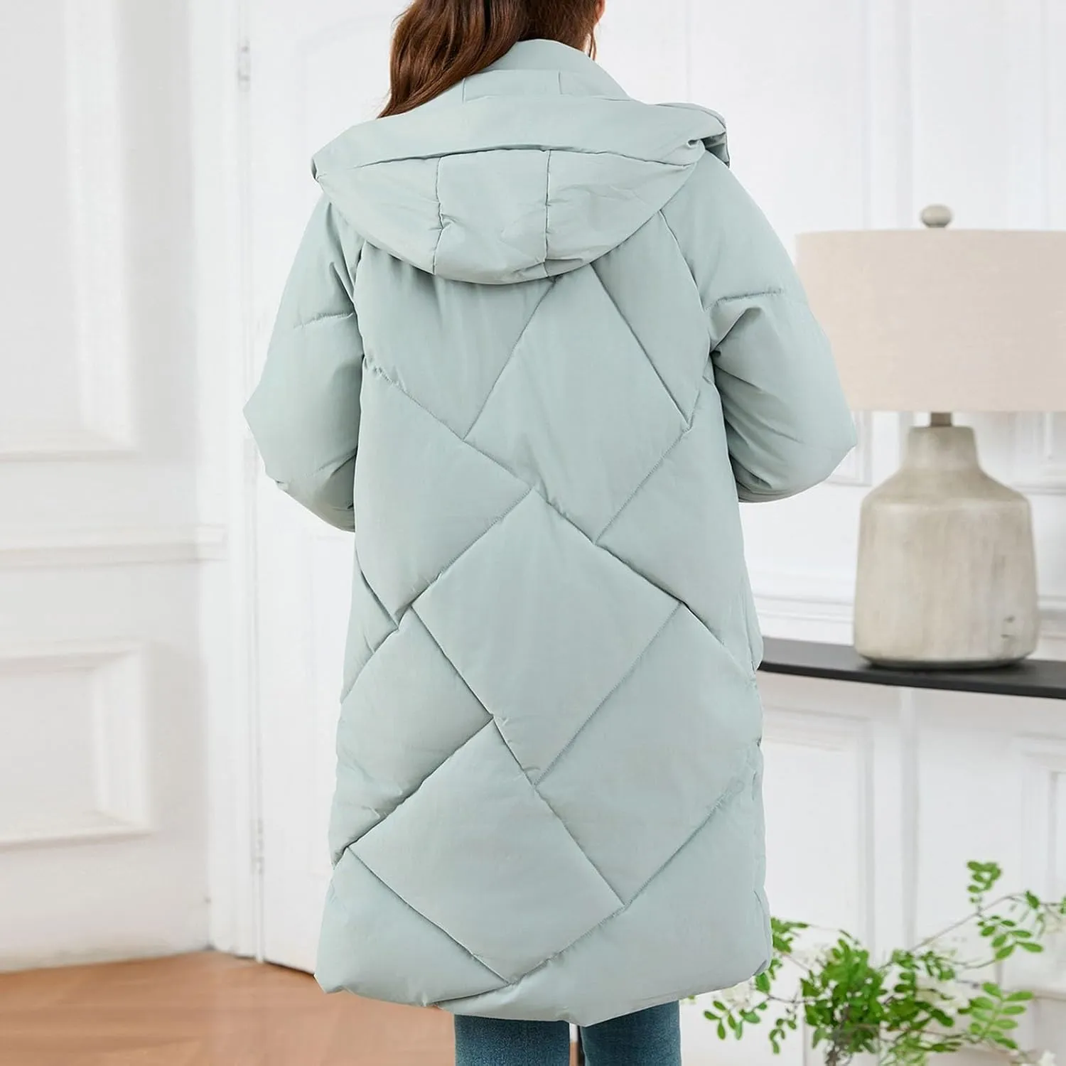 Winter Coats for Women 2024 Hooded Quilted Puffer Jackets Casual Warm Padded Coat Trendy Down Outerwear with Pockets