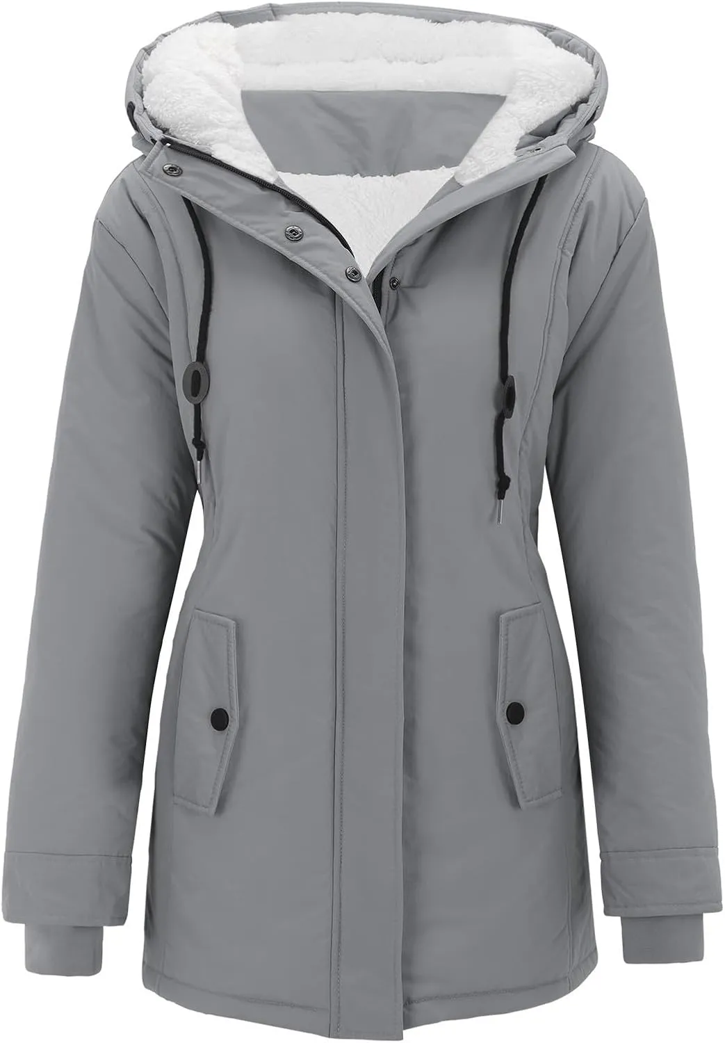 Winter Coats for Women 2024 Long Sleeve Button Down Outdoor Hooded Jacket Sherpa Lined Fuzzy Fleece Comfy Jackets
