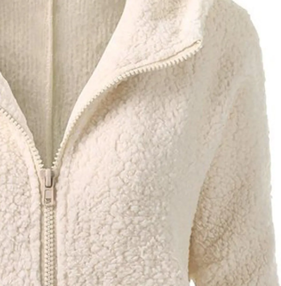 Winter Coats for Women Fuzzy Fleece Hooded Jacket Casual Solid Warm Zipper Outwear Loose Soft Long Sleeve Teddy Coat