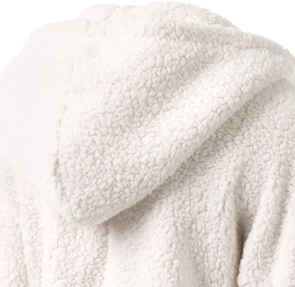 Winter Coats for Women Fuzzy Fleece Hooded Jacket Casual Solid Warm Zipper Outwear Loose Soft Long Sleeve Teddy Coat