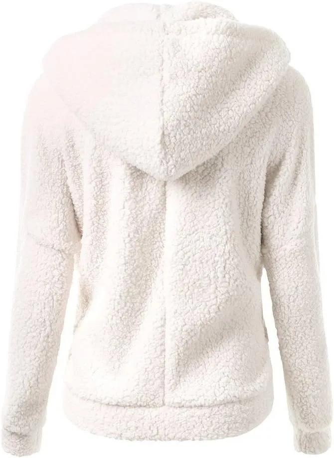 Winter Coats for Women Fuzzy Fleece Hooded Jacket Casual Solid Warm Zipper Outwear Loose Soft Long Sleeve Teddy Coat
