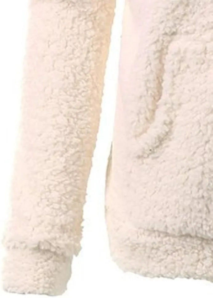 Winter Coats for Women Fuzzy Fleece Hooded Jacket Casual Solid Warm Zipper Outwear Loose Soft Long Sleeve Teddy Coat