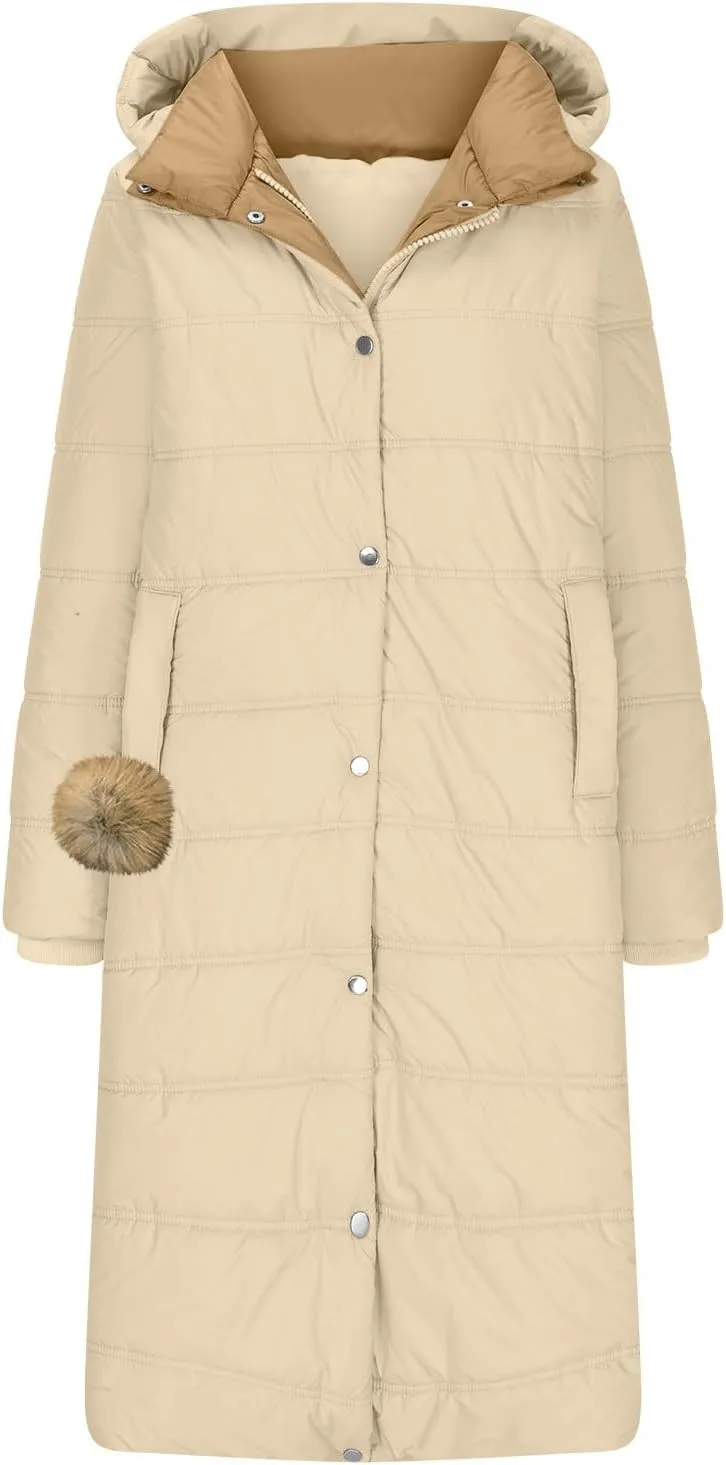 Winter Coats for Women Long Puffer Jackets Thicken Parka Warm Quilted Jacket Padded Coat Outwear with Removable Hood