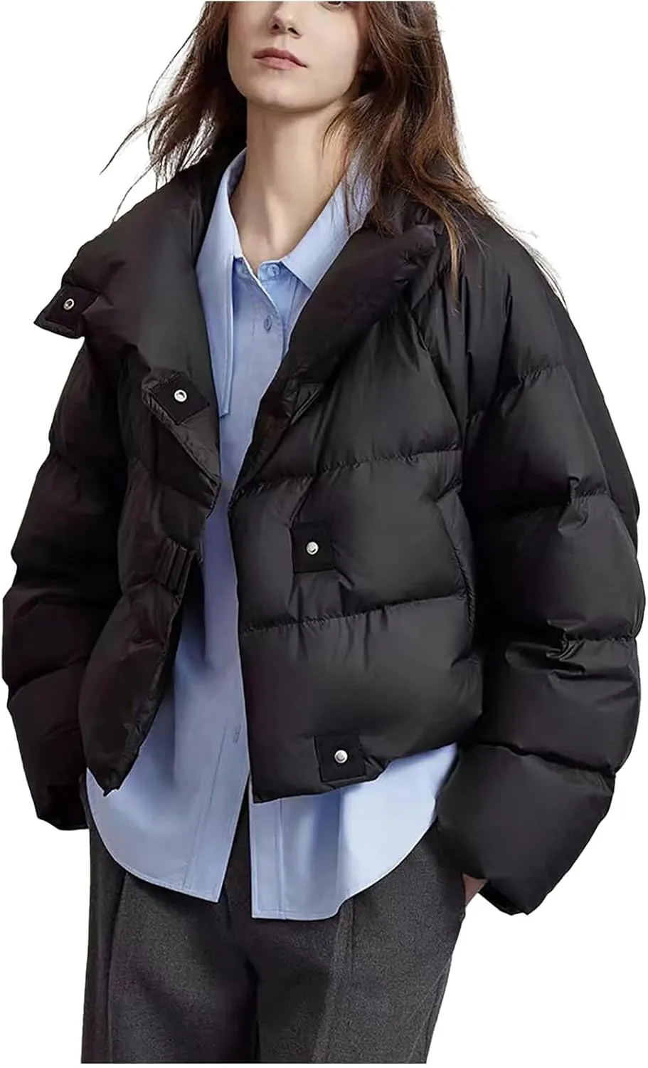 Winter Coats for Women Trendy 2024 Long Sleeve Puffer Jacket with Pockets Baggy Short Down Coats Zipper Jackets