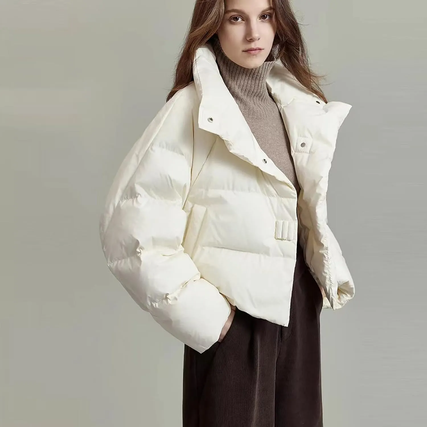 Winter Coats for Women Trendy 2024 Long Sleeve Puffer Jacket with Pockets Baggy Short Down Coats Zipper Jackets