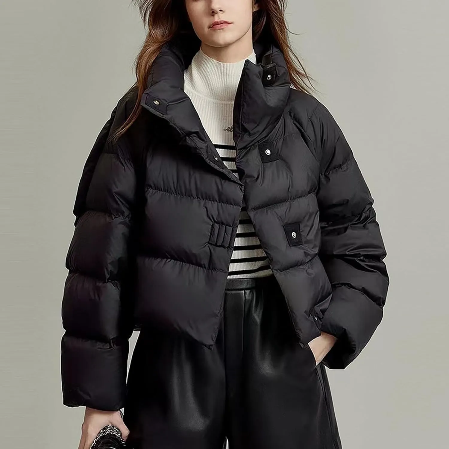 Winter Coats for Women Trendy 2024 Long Sleeve Puffer Jacket with Pockets Baggy Short Down Coats Zipper Jackets