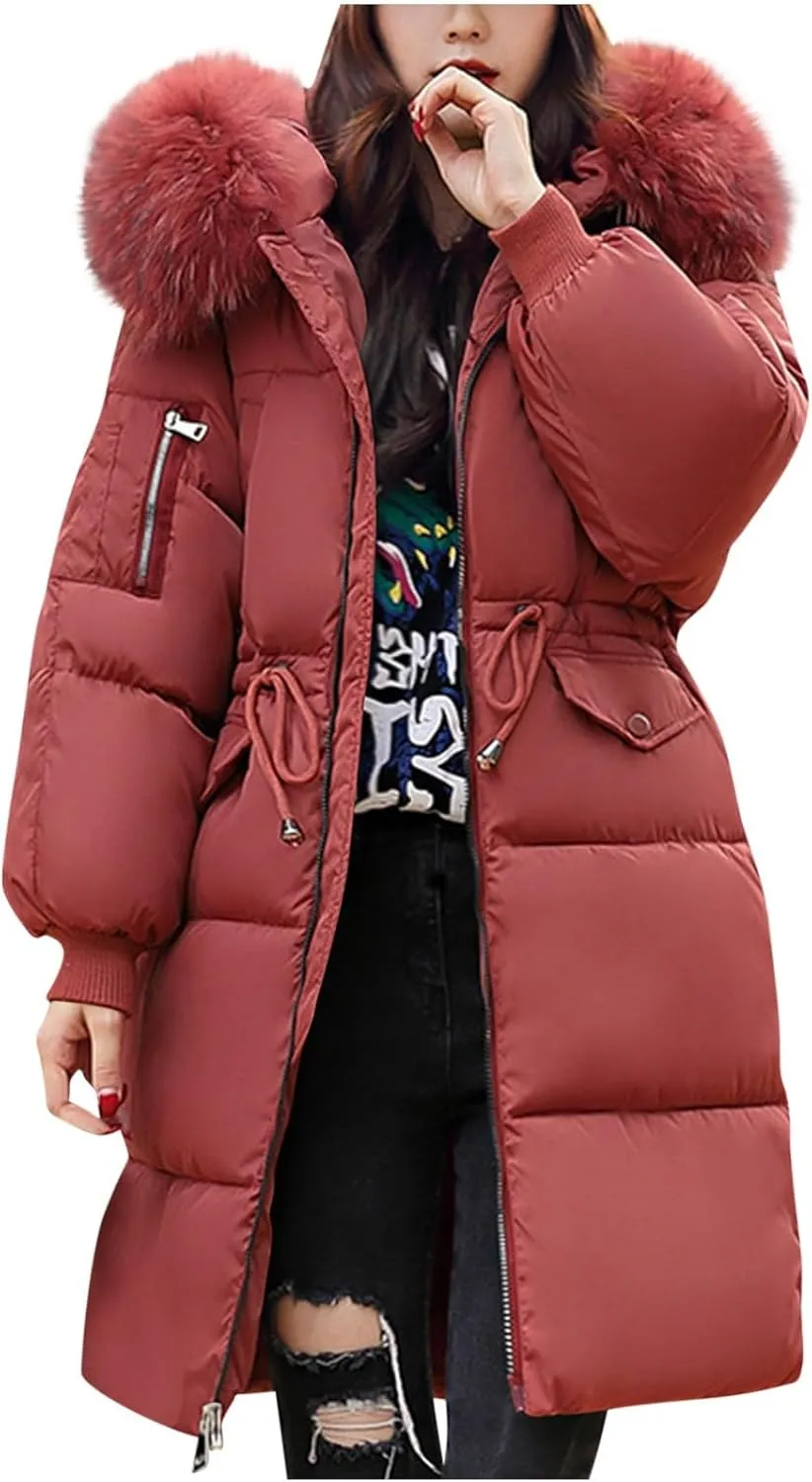 Winter Coats for Women Winter Thicken Warm Parka Coats Windproof Long Thicken Puffer Jacket Coats with Faux Fur Hood