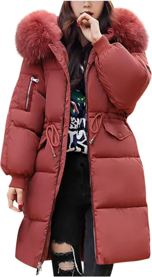 Winter Coats for Women Winter Thicken Warm Parka Coats Windproof Long Thicken Puffer Jacket Coats with Faux Fur Hood