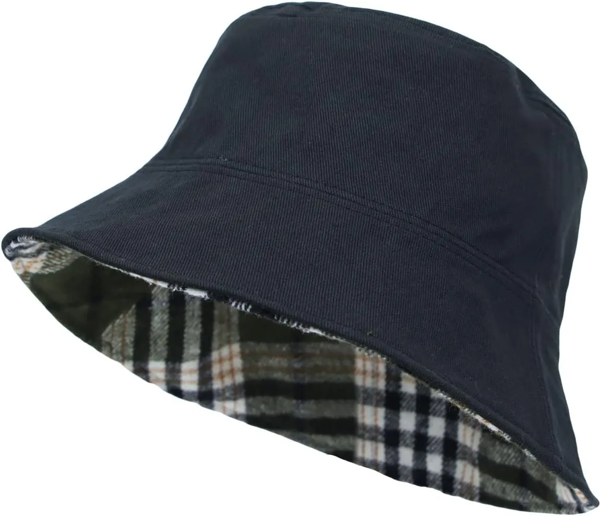 WITHMOONS Cotton Plaid Bucket Hat Reversible Winter Check Cap HMB1380