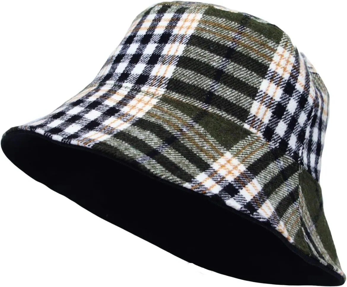 WITHMOONS Cotton Plaid Bucket Hat Reversible Winter Check Cap HMB1380