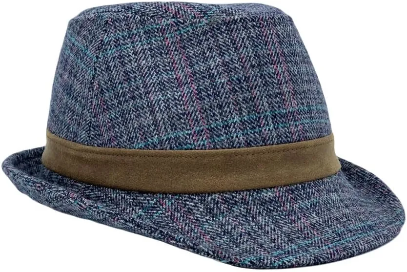 WITHMOONS Herringbone Check Pattern Fedora Hat Wool Classic Trilby Short Brim LD61540