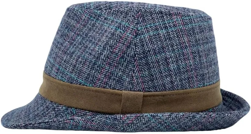 WITHMOONS Herringbone Check Pattern Fedora Hat Wool Classic Trilby Short Brim LD61540