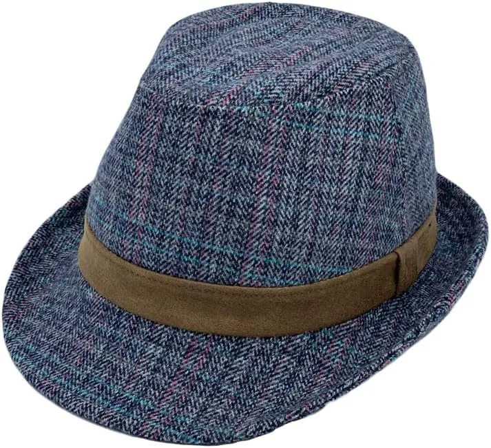 WITHMOONS Herringbone Check Pattern Fedora Hat Wool Classic Trilby Short Brim LD61540