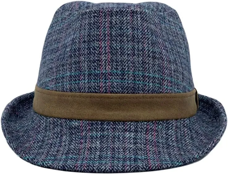 WITHMOONS Herringbone Check Pattern Fedora Hat Wool Classic Trilby Short Brim LD61540