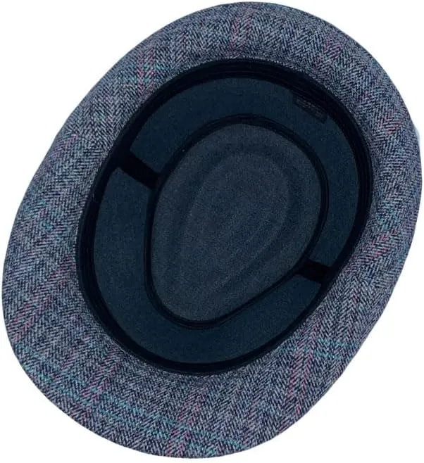 WITHMOONS Herringbone Check Pattern Fedora Hat Wool Classic Trilby Short Brim LD61540