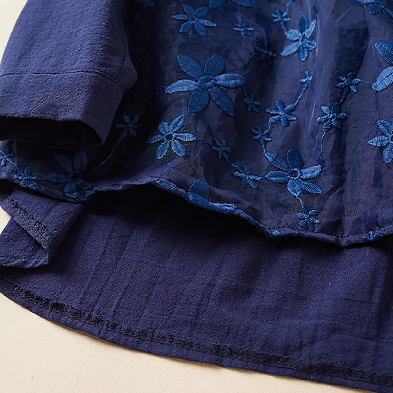 Women Cotton Linen Tops Vintage Floral Embroidered Shirts Summer Casual Long Sleeve V Neck Baggy Boho Peasant Blouse