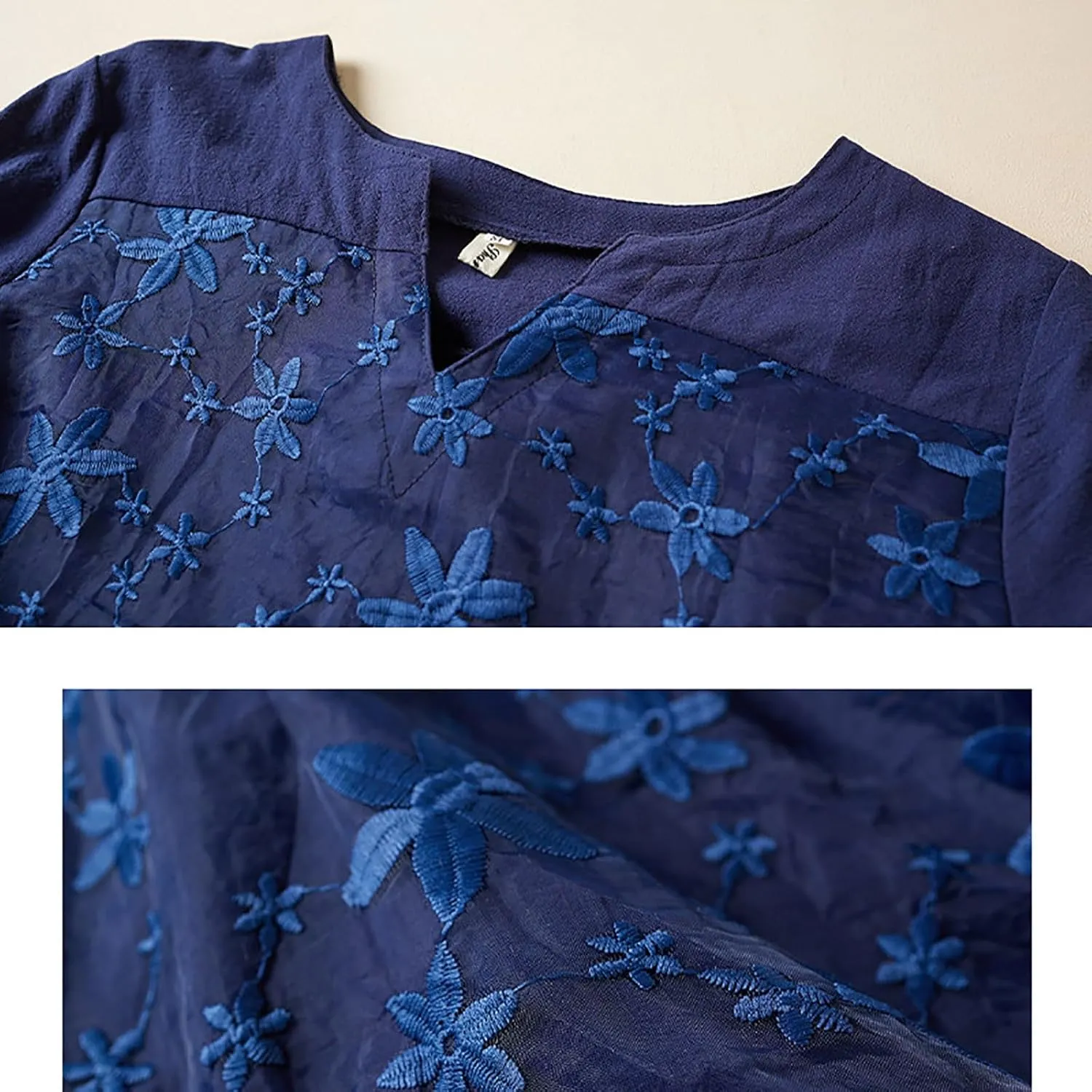 Women Cotton Linen Tops Vintage Floral Embroidered Shirts Summer Casual Long Sleeve V Neck Baggy Boho Peasant Blouse