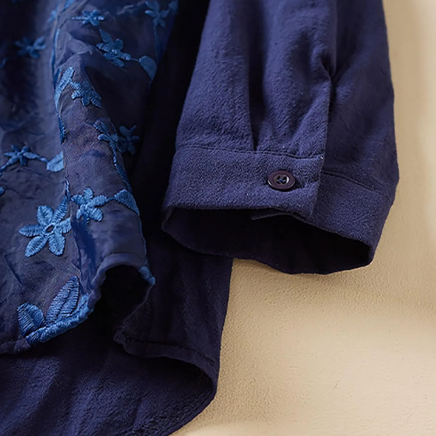 Women Cotton Linen Tops Vintage Floral Embroidered Shirts Summer Casual Long Sleeve V Neck Baggy Boho Peasant Blouse