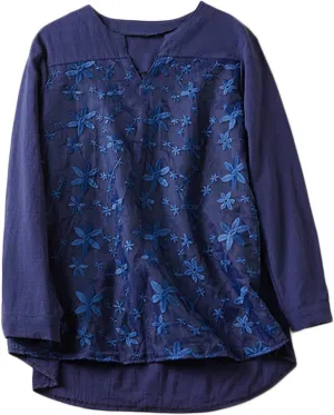 Women Cotton Linen Tops Vintage Floral Embroidered Shirts Summer Casual Long Sleeve V Neck Baggy Boho Peasant Blouse