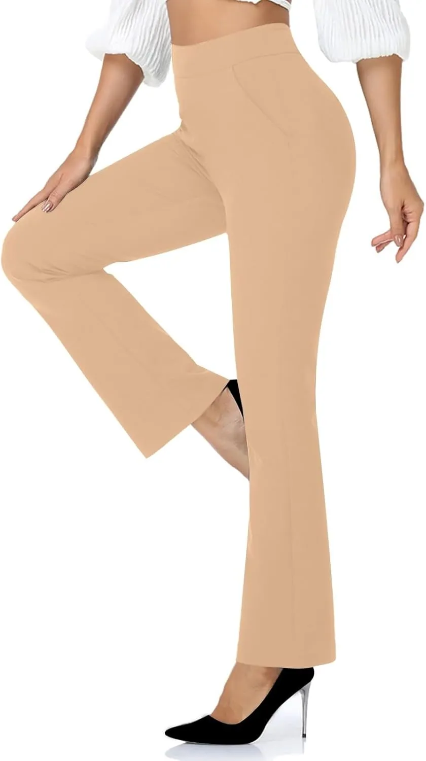 Women Dressy Flared Pants Slim Fit Work Slacks Solid High Rise Bootcut Trousers Business Office Casual Work Pant
