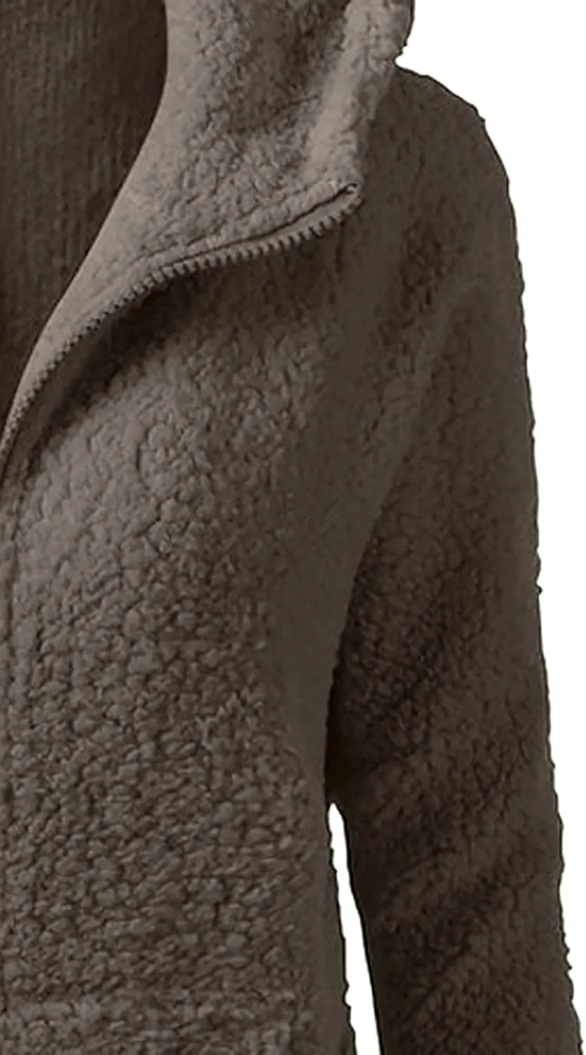 Women Faux Fur Fleece Jacket Casual Zipper Hooded Coat Spring Fall Transitional Fashion Lightweight Sherpa Coat