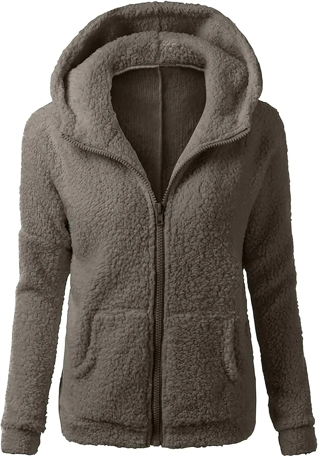 Women Faux Fur Fleece Jacket Casual Zipper Hooded Coat Spring Fall Transitional Fashion Lightweight Sherpa Coat