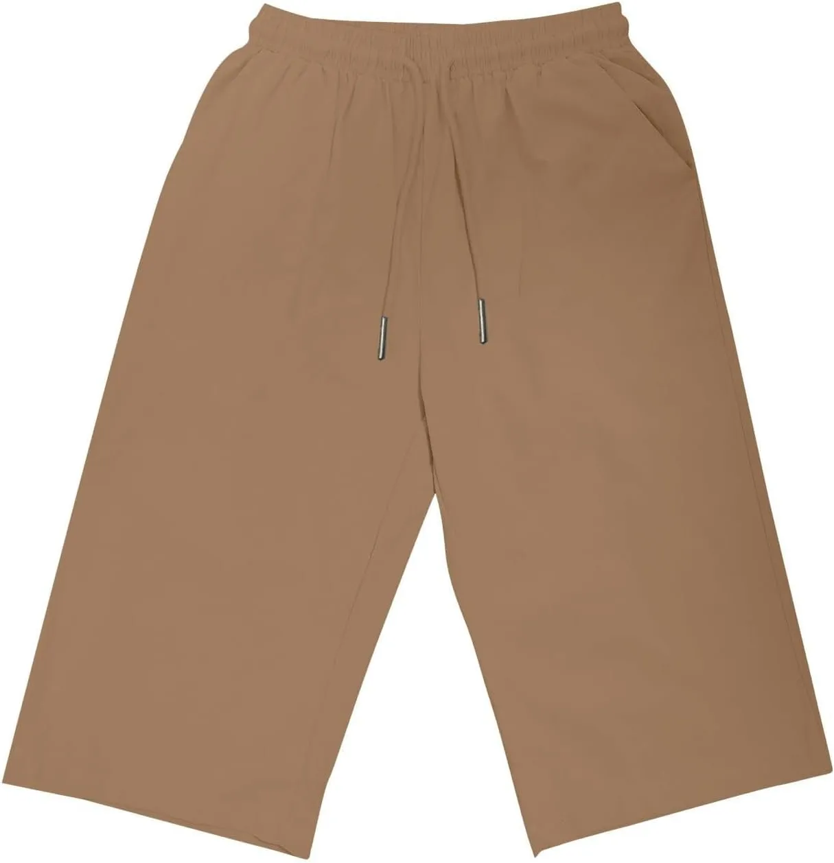 Women Linen Capri Pants Summer Drawstring Elastic Waisted Drawstring Shorts Ladies Casual Beach Pant with Pockets