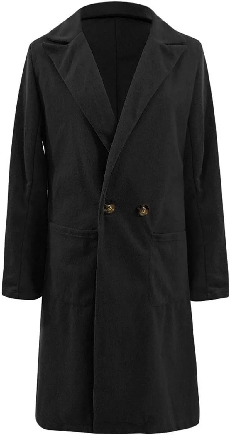 Women Long Coats Fashion Solid Wool Blend Trench Coat Casual Button Lapel Cardigan Jacket Elegant Peacoat