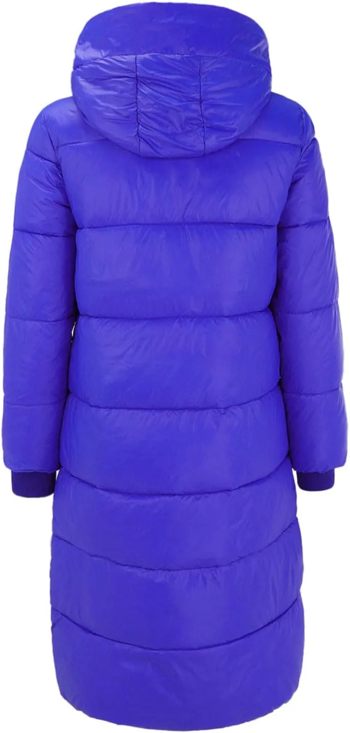 Women Puffer Jacket Cotton Clothes Solid Color Length Loose Jacket Hooded Windproof Comfortable Warm Down Cotton