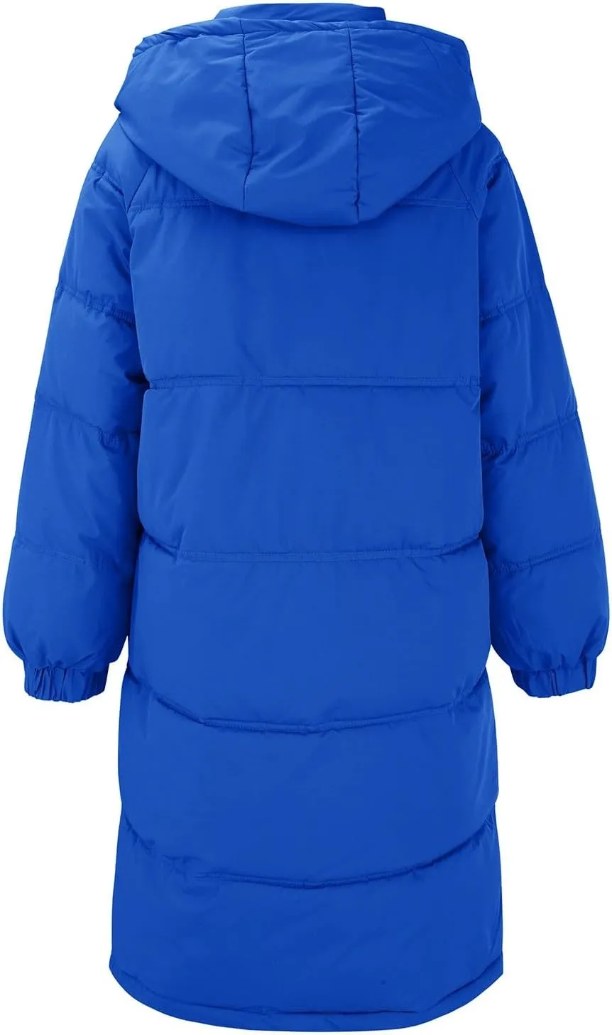 Women Puffer Jacket Cotton Clothes Solid Color Length Loose Jacket Hooded Windproof Comfortable Warm Down Cotton