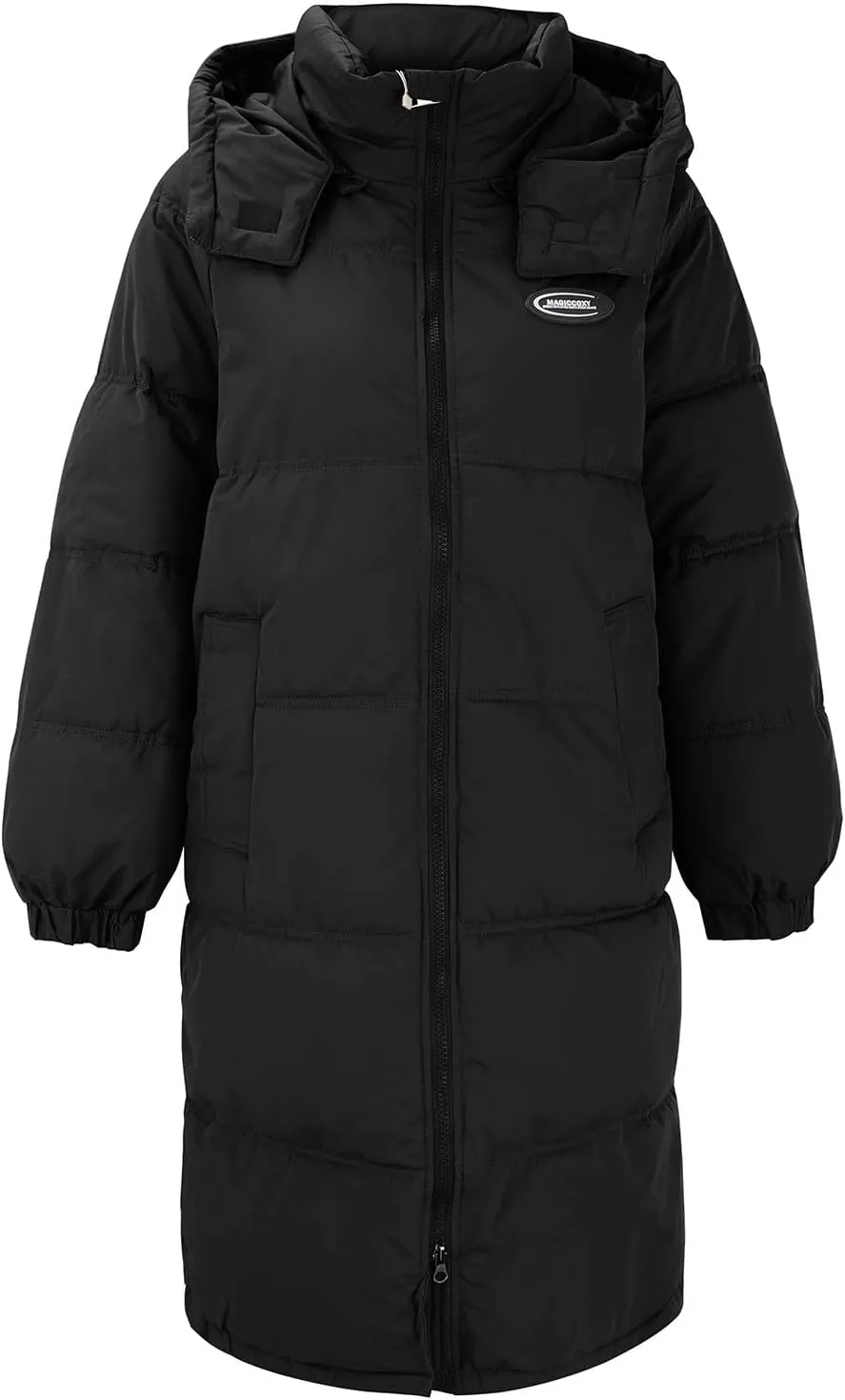 Women Puffer Jacket Cotton Clothes Solid Color Length Loose Jacket Hooded Windproof Comfortable Warm Down Cotton
