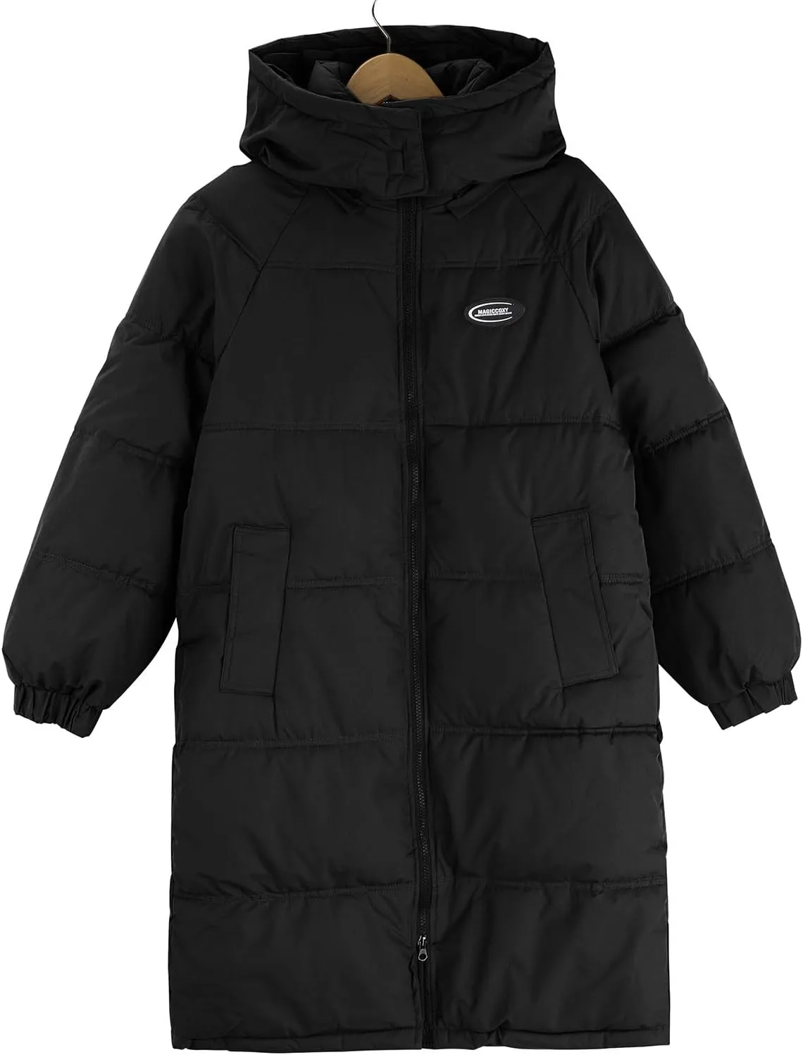 Women Puffer Jacket Cotton Clothes Solid Color Length Loose Jacket Hooded Windproof Comfortable Warm Down Cotton