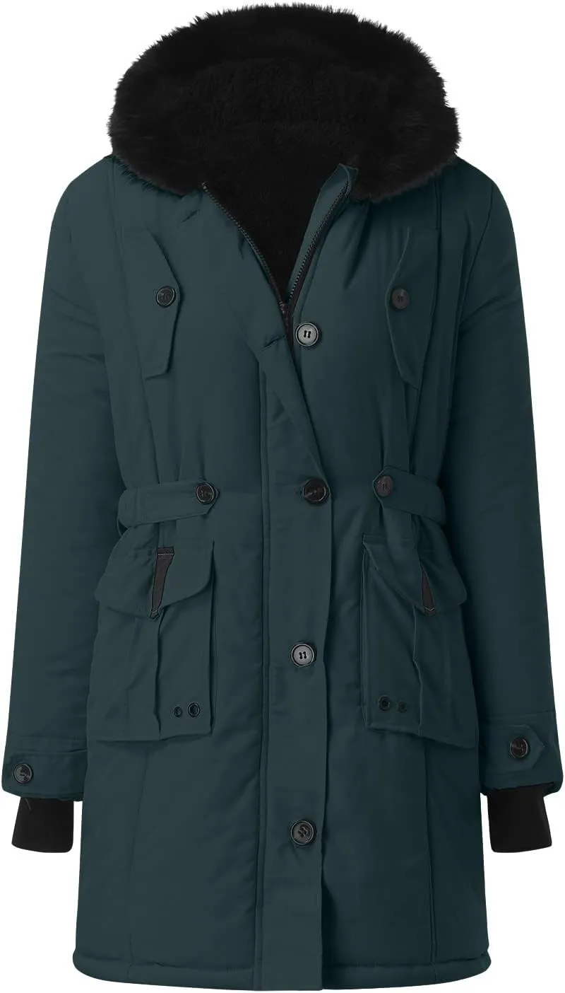 Women Thicken Quilted Coats 2024 Winter Warm Fleece Jackets Loose Fit Long Sleeve Overcoat with Pocket Daily Outwear