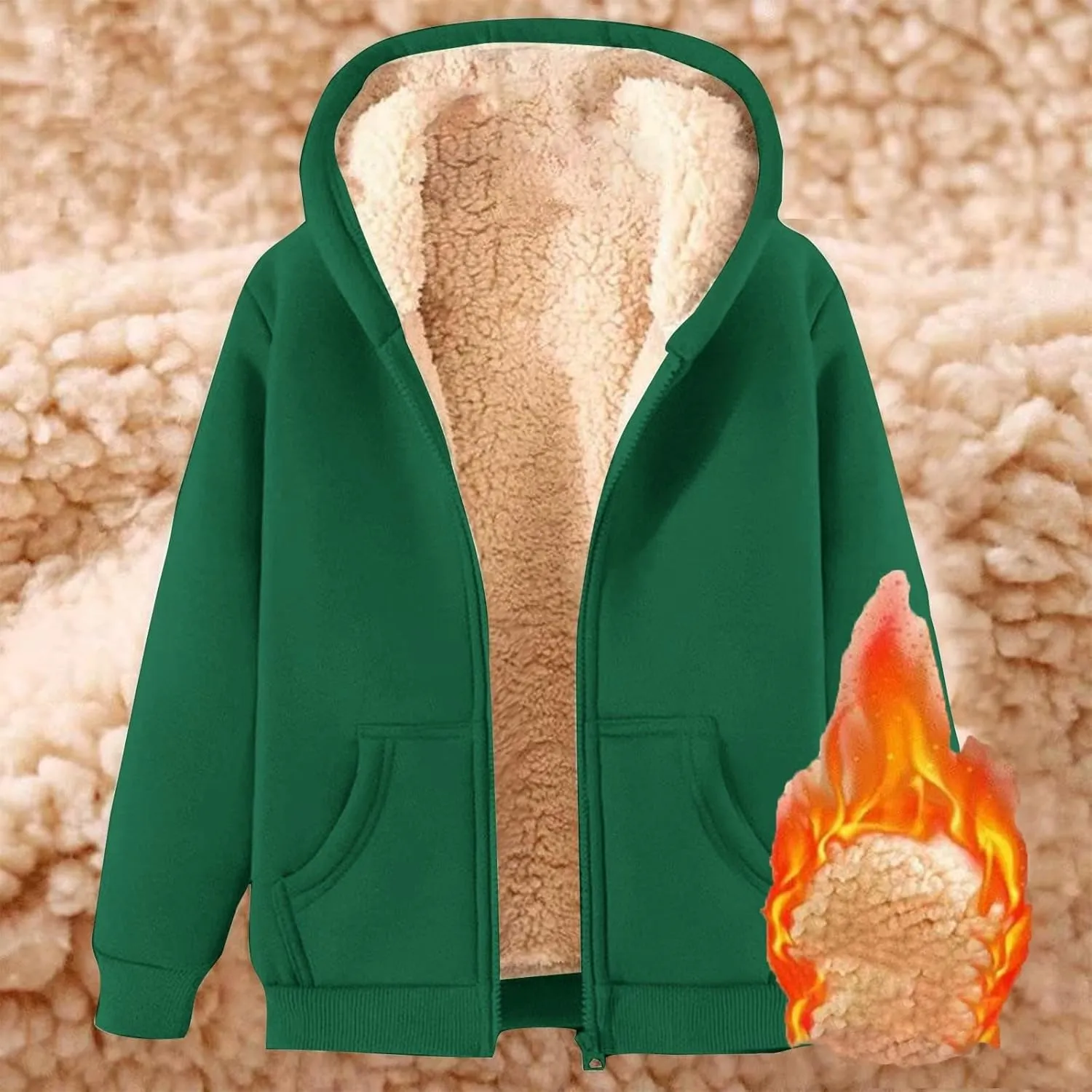 Women Winter Hoodies Zip Up Fleece Sherpa Lined Warm Sweatshirts Jackett Warm Fleece Lining Heavyweight Hooded Jacket