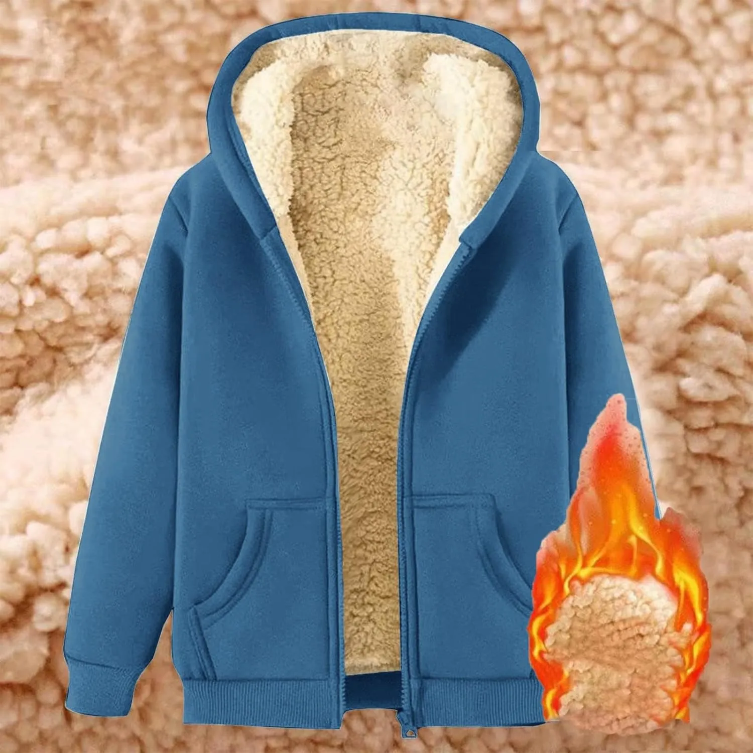 Women Winter Hoodies Zip Up Fleece Sherpa Lined Warm Sweatshirts Jackett Warm Fleece Lining Heavyweight Hooded Jacket