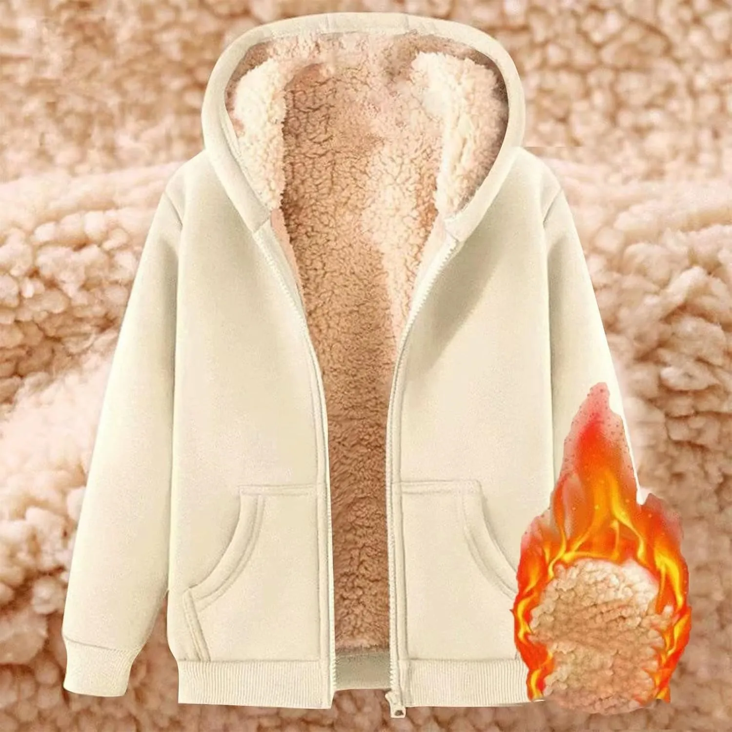 Women Winter Hoodies Zip Up Fleece Sherpa Lined Warm Sweatshirts Jackett Warm Fleece Lining Heavyweight Hooded Jacket