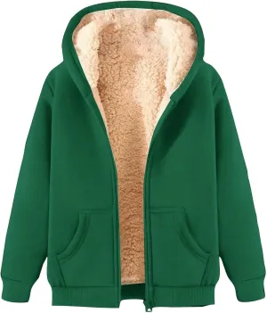 Women Winter Hoodies Zip Up Fleece Sherpa Lined Warm Sweatshirts Jackett Warm Fleece Lining Heavyweight Hooded Jacket