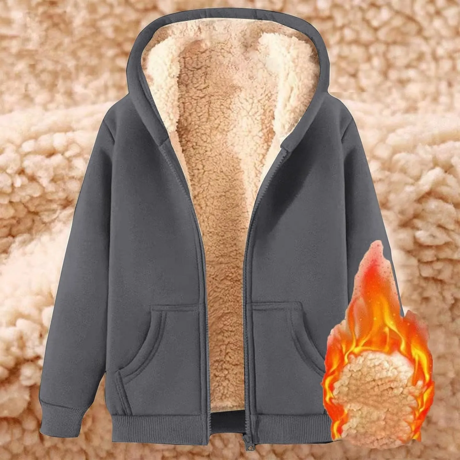 Women Winter Hoodies Zip Up Fleece Sherpa Lined Warm Sweatshirts Jackett Warm Fleece Lining Heavyweight Hooded Jacket