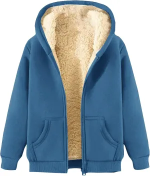 Women Winter Hoodies Zip Up Fleece Sherpa Lined Warm Sweatshirts Jackett Warm Fleece Lining Heavyweight Hooded Jacket