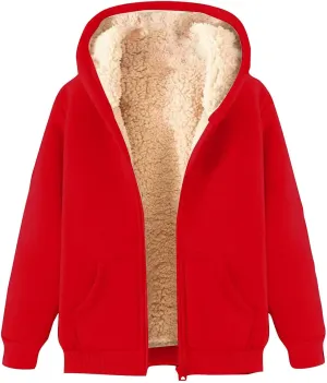 Women Winter Hoodies Zip Up Fleece Sherpa Lined Warm Sweatshirts Jackett Warm Fleece Lining Heavyweight Hooded Jacket