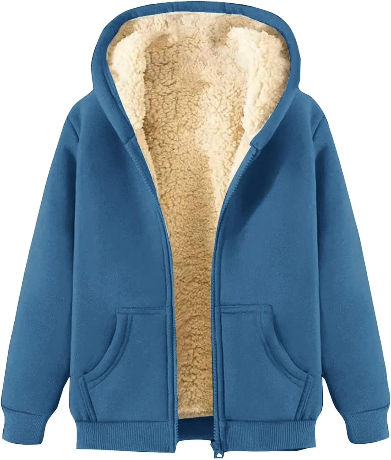 Women Winter Hoodies Zip Up Fleece Sherpa Lined Warm Sweatshirts Jackett Warm Fleece Lining Heavyweight Hooded Jacket
