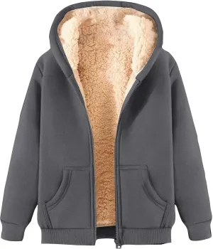 Women Winter Hoodies Zip Up Fleece Sherpa Lined Warm Sweatshirts Jackett Warm Fleece Lining Heavyweight Hooded Jacket