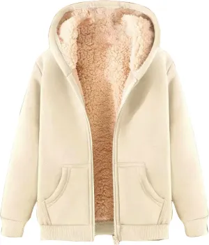 Women Winter Hoodies Zip Up Fleece Sherpa Lined Warm Sweatshirts Jackett Warm Fleece Lining Heavyweight Hooded Jacket