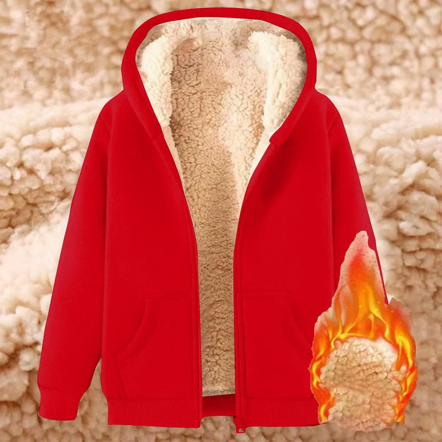 Women Winter Hoodies Zip Up Fleece Sherpa Lined Warm Sweatshirts Jackett Warm Fleece Lining Heavyweight Hooded Jacket
