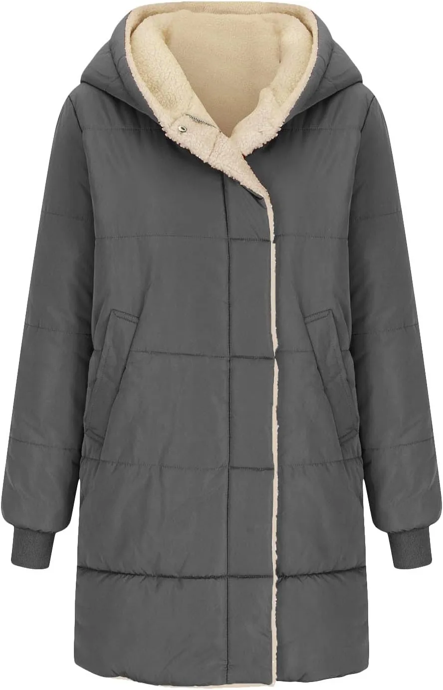 Women's 2024 Winter Clothes Oversized Shearling Fleece Long Coats Jackets Full Zip Reversible Coats Versatile Coats