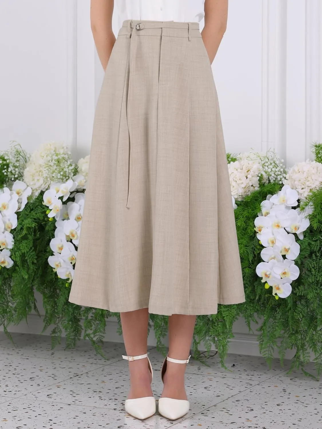 Women's A-Line Skirt with Pockets Elastic High Waist Maxi Skirt