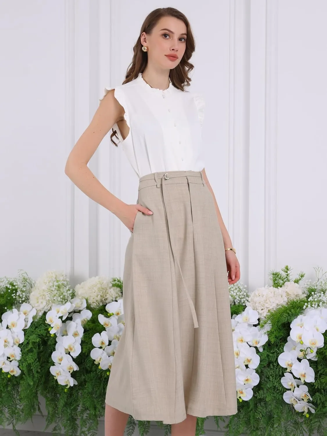 Women's A-Line Skirt with Pockets Elastic High Waist Maxi Skirt