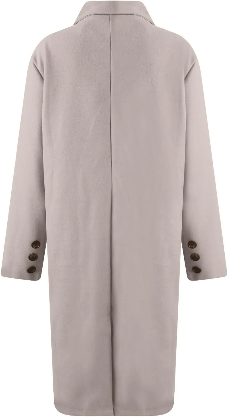 Women's Big Notch Lapel Single Breasted Mid-Long Wool Blend Coat Double Breasted Trench Coat Fall Winter Clothes